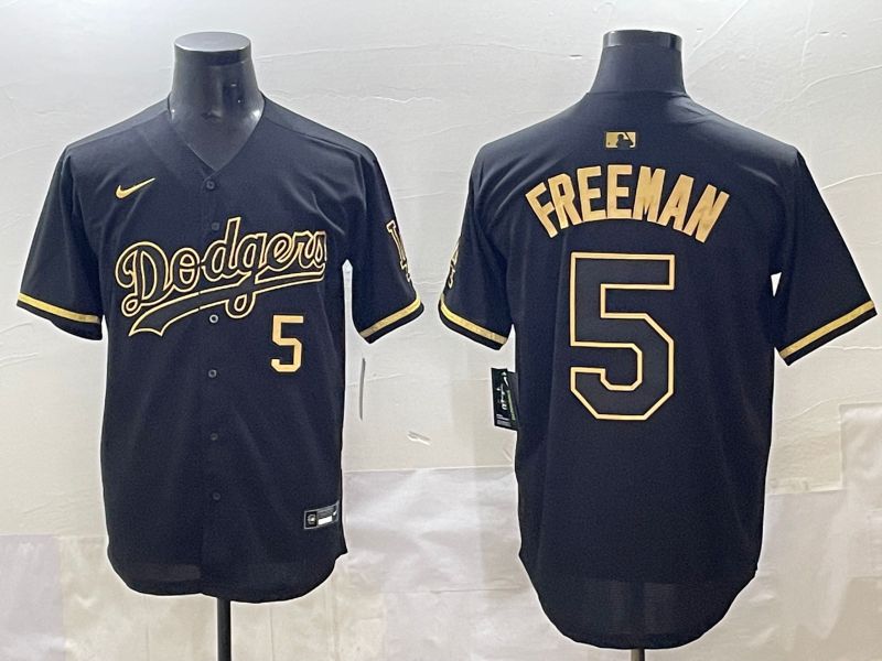 Men 2025 Los Angeles Dodgers #5 Freeman Black Gold Five generations Nike MLB Jersey style 1